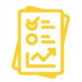 Yellow analytics report graphic indicating marketing performance analytics