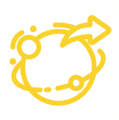 Yellow earth with circles orbiting and an arrow indicating multichannel communications