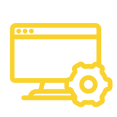 Yellow desktop computer and gear graphic indicating optimized digital marketing