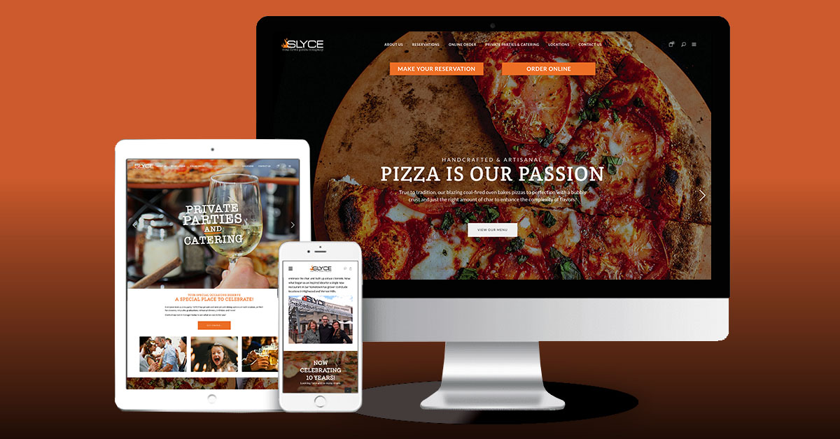 desktop computer, tablet, and phone showing SLYCE website