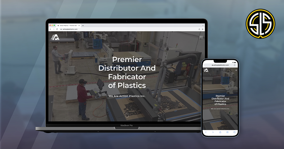 tablet and laptop screen showing Action Plastics website