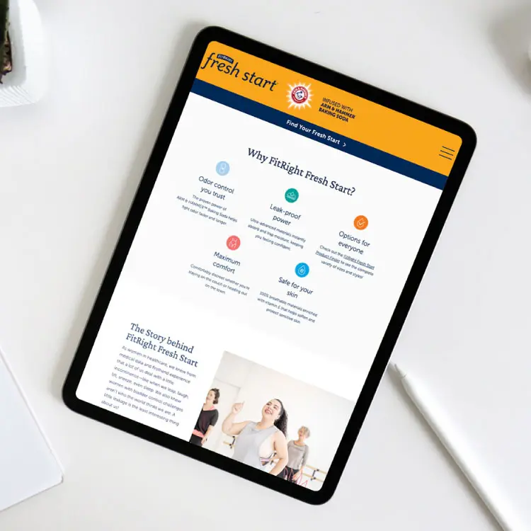 An ipad showing the integration of word, symbols and color to get information across on the FitRight Fresh Start website