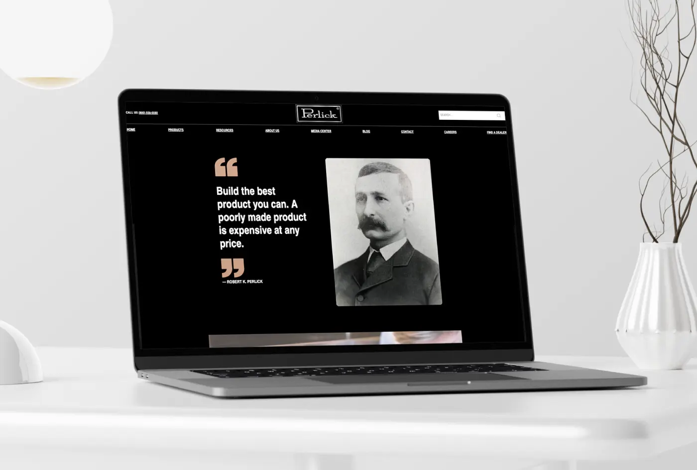 A laptop displaying the award-winning website we created for Perlick's B2B and B2C business.